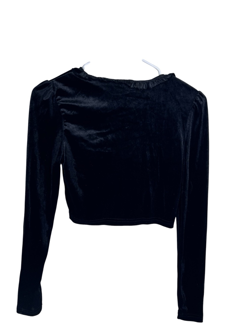 SHEIN Black Velvet Long-Sleeve Open Back Crop Top Size S